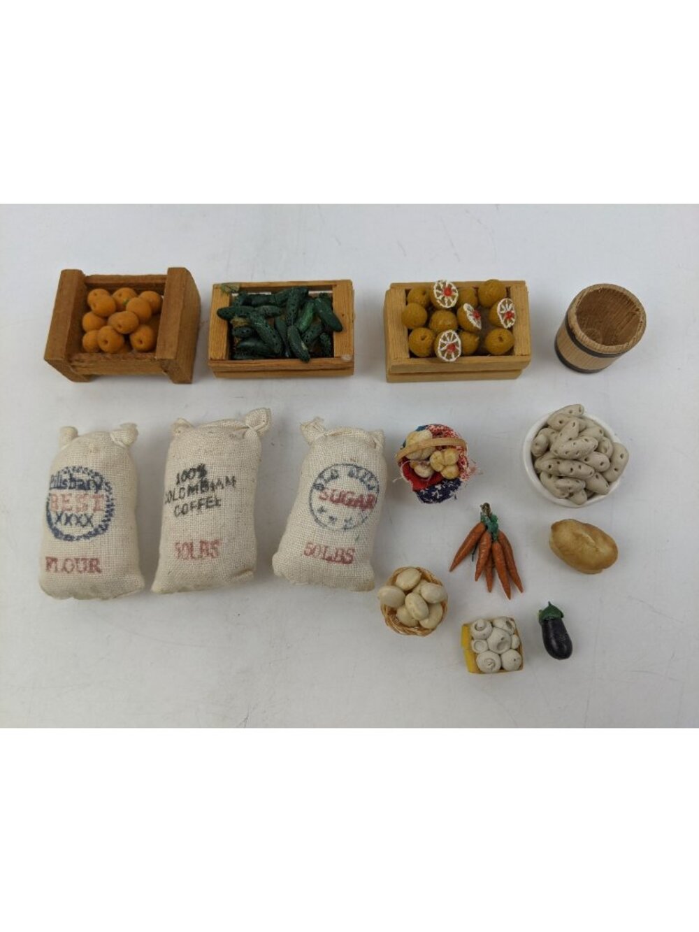 Dollhouse Miniature Fruit Vegetable Lot Sacks of Flour Groceries Farmers Market